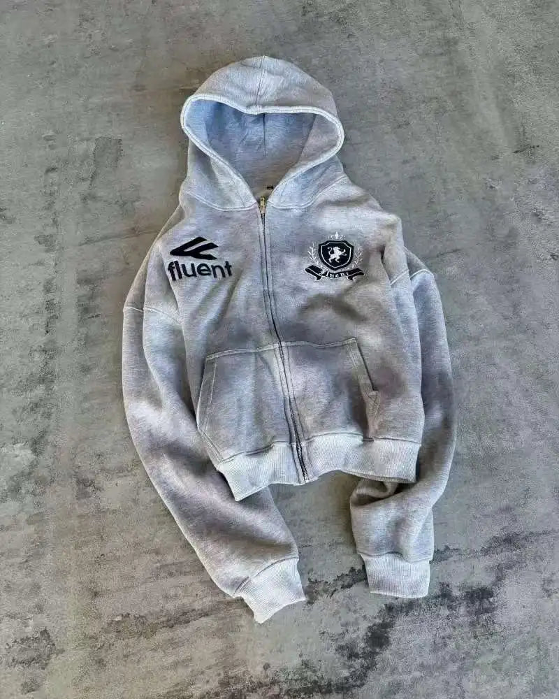 American Retro Letter Print Zipper Hoodie Men's Trendy Oversized Streetwear Sweatshirt Punk Harajuku High Street Brand