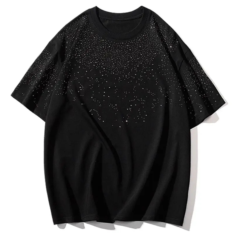 Summer Short Sleeved T-shirt Men's T-shirt Loose Round Neck Fashionable Trendy Brand Hot Diamond Half Sleeved Clothes