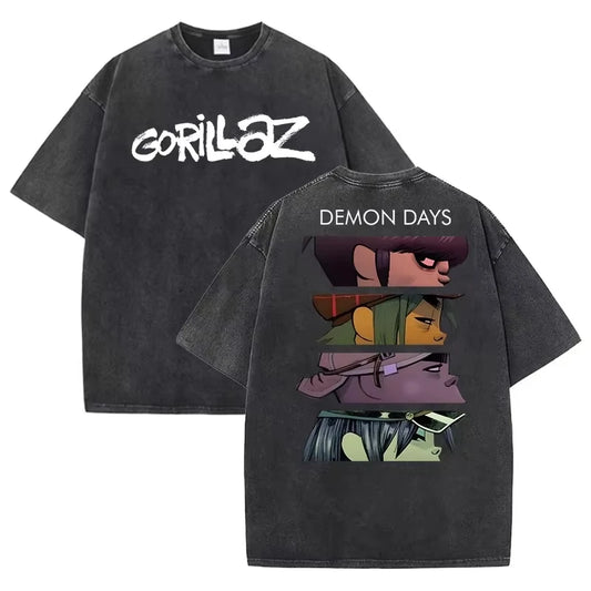 Gorillaz Print T-shirts for Women/Men Summer Short Sleeve Round Neck Tee Shirts Personalized Graphic Washed Cotton T Shirt Tops