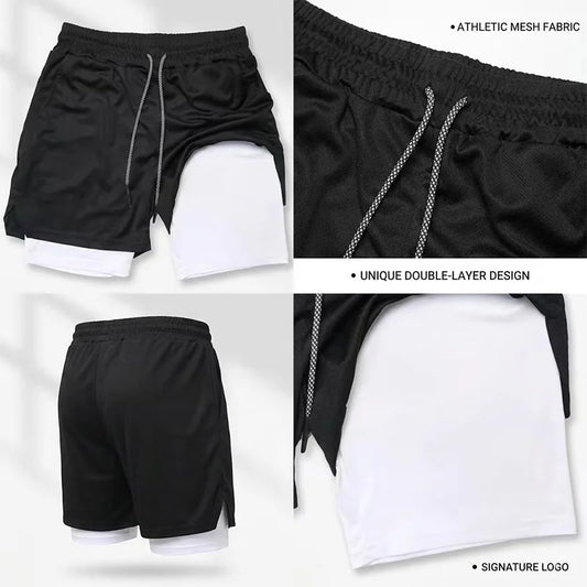 Graphic 2 in 1 Workout Running Shorts for Men Athletic Quick Dry Shorts with Phone Pocket Towel Loop Gym Shorts Activewear WX161