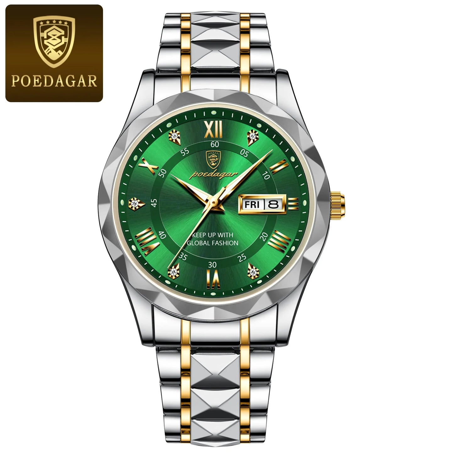 POEDAGAR Luxury Fashion Men's Quartz Watches Date Week Stainless Steel Watch For Man Waterproof Luminous High Quality Men Watch