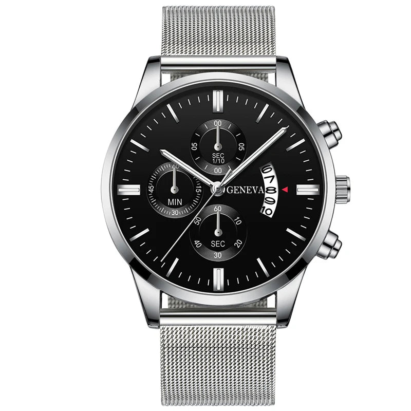 Men's Fashion Business Calendar Watches Men Luxury Blue Stainless Steel Mesh Belt Analog Quartz Watch relogio masculino