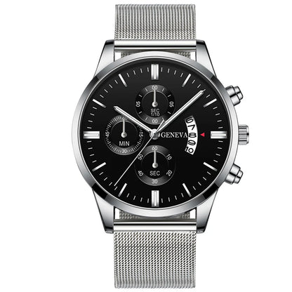 Men's Fashion Business Calendar Watches Men Luxury Blue Stainless Steel Mesh Belt Analog Quartz Watch relogio masculino