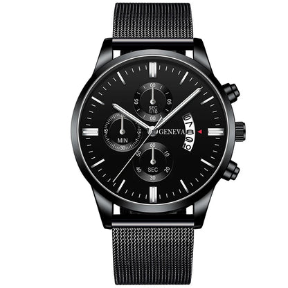Men's Fashion Business Calendar Watches Men Luxury Blue Stainless Steel Mesh Belt Analog Quartz Watch relogio masculino