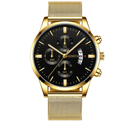 Men's Fashion Business Calendar Watches Men Luxury Blue Stainless Steel Mesh Belt Analog Quartz Watch relogio masculino