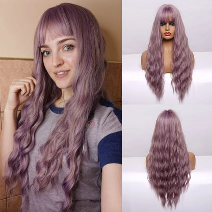 BLONDE UNICORN Synthetic Hair Wigs Long Wavy Orange with Bangs For Black White Women Heat Resistant Fiber Cosplay Party Wig