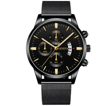 Men's Fashion Business Calendar Watches Men Luxury Blue Stainless Steel Mesh Belt Analog Quartz Watch relogio masculino