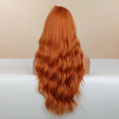 BLONDE UNICORN Synthetic Hair Wigs Long Wavy Orange with Bangs For Black White Women Heat Resistant Fiber Cosplay Party Wig