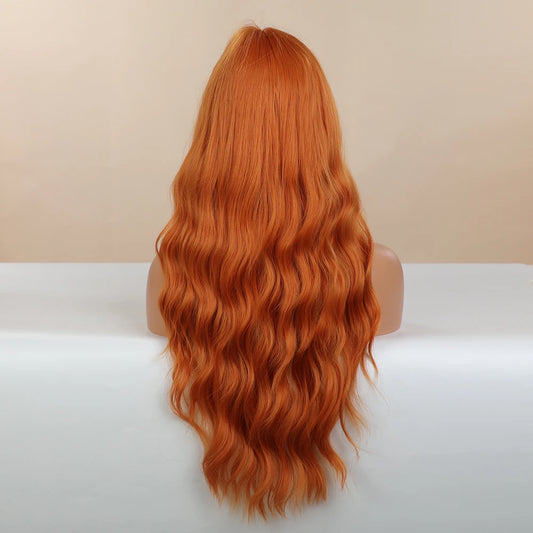 BLONDE UNICORN Synthetic Hair Wigs Long Wavy Orange with Bangs For Black White Women Heat Resistant Fiber Cosplay Party Wig