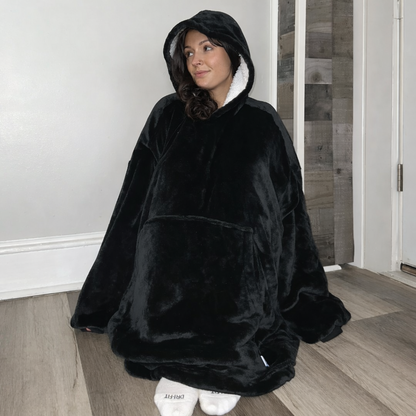 black Wearable Sherpa Blanket Hoodie oversize for Kids & Adults | OLM Toys