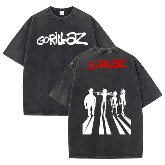 Gorillaz Print T-shirts for Women/Men Summer Short Sleeve Round Neck Tee Shirts Personalized Graphic Washed Cotton T Shirt Tops
