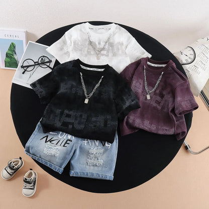 Toddler Summer Outfits 2026 New Baby Boy Clothes 1-5T Letter Print Short Sleeve T-shirts Tops and Shorts 2 Piece Set Boys Suit