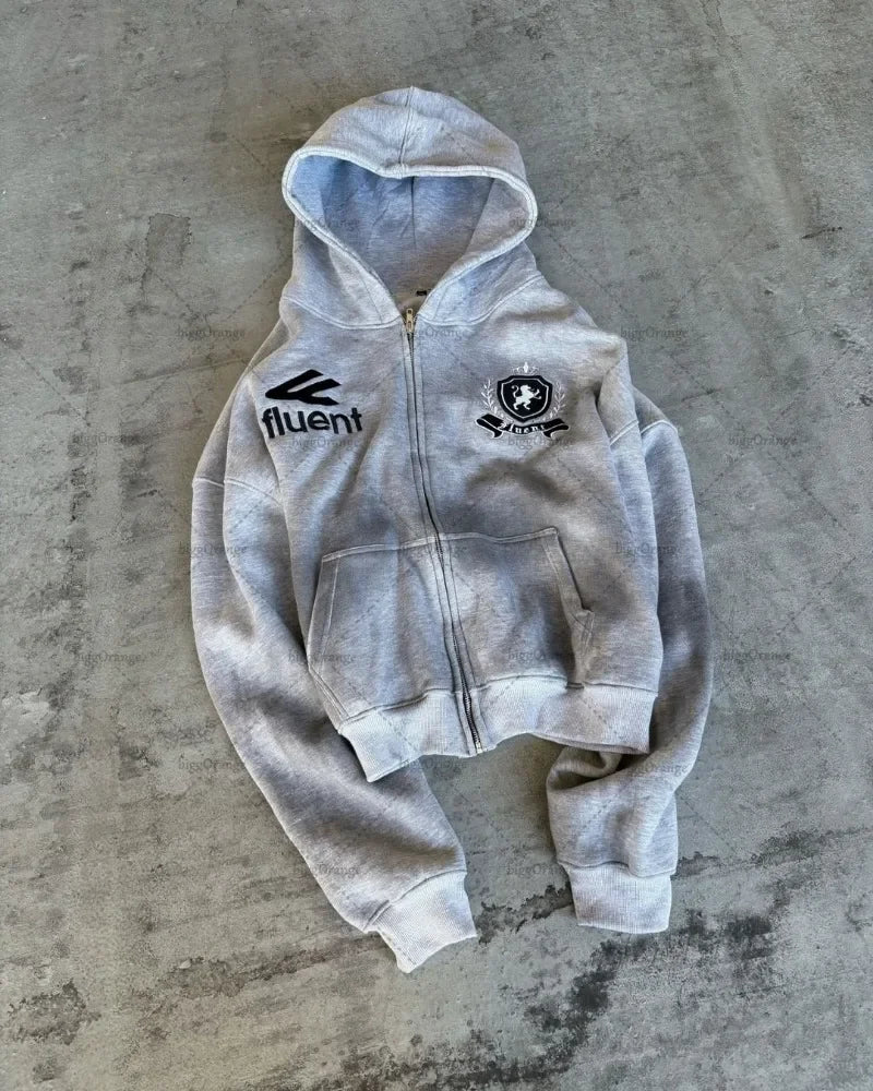 American Retro Letter Print Zipper Hoodie Men's Trendy Oversized Streetwear Sweatshirt  Punk Harajuku High Street Brand