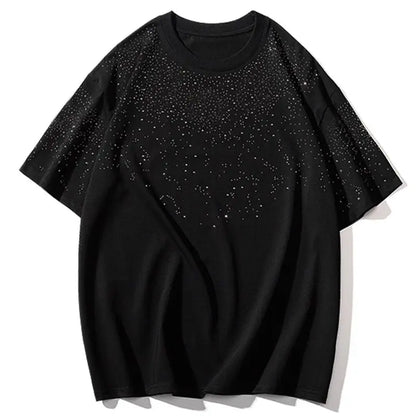 Summer Short Sleeved T-shirt Men's T-shirt Loose Round Neck Fashionable Trendy Brand Hot Diamond Half Sleeved Clothes