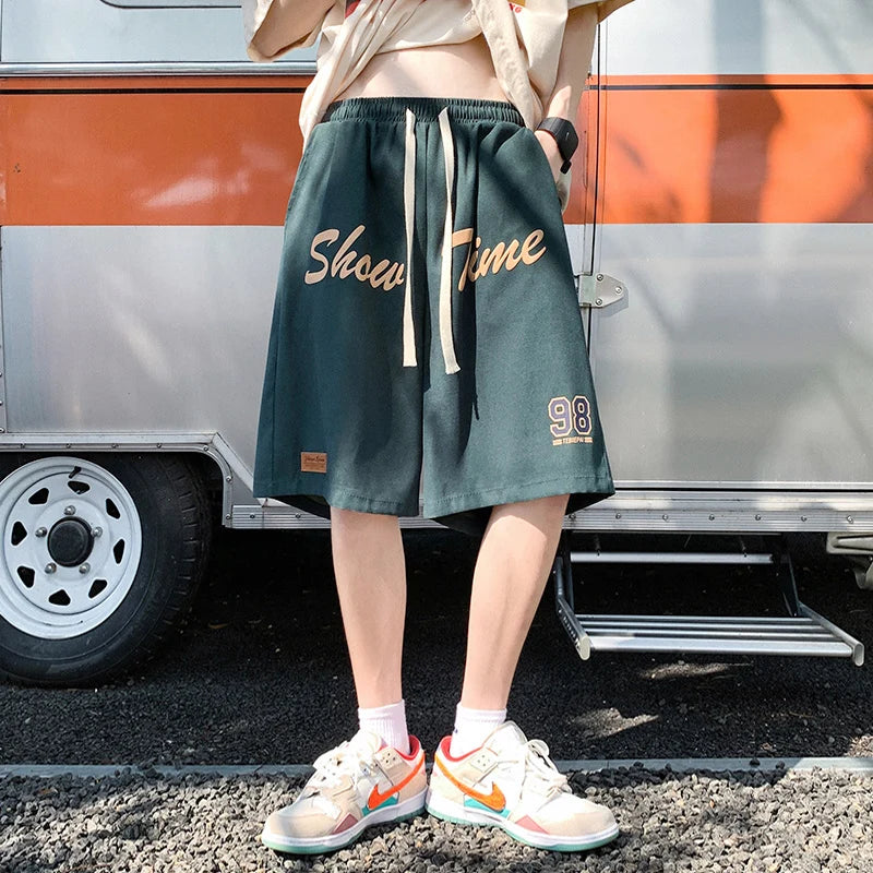 Loose Fit Sporty Shorts Men's Summer Thin American Retro High Street Trendy Brand Casual Loose Five-Quarter Length Pants