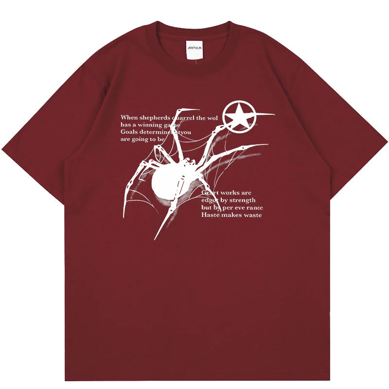Y2K Korean Men Streetwear Spider Graphic Acubi Harajuku Egirl Short Sleeve T-Shirts Grunge Aesthetic Oversized Tops Alt Clothing