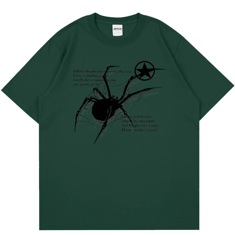 Y2K Korean Men Streetwear Spider Graphic Acubi Harajuku Egirl Short Sleeve T-Shirts Grunge Aesthetic Oversized Tops Alt Clothing