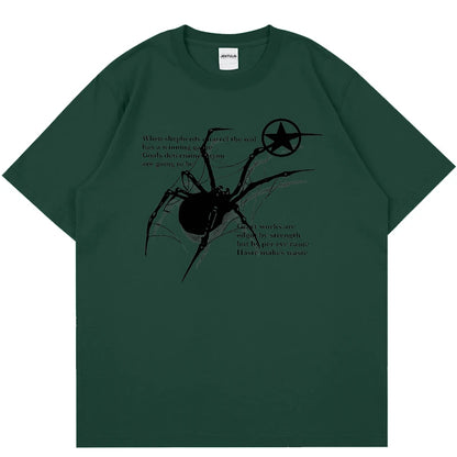 Y2K Korean Men Streetwear Spider Graphic Acubi Harajuku Egirl Short Sleeve T-Shirts Grunge Aesthetic Oversized Tops Alt Clothing