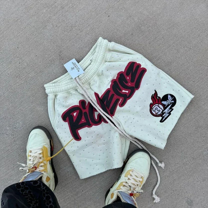 Y2K Harajuku Men's Shorts Rhinestone Letter Print Sweatpants Fashion Trend Quick Drying Casual Comfortable MOTO Shorts