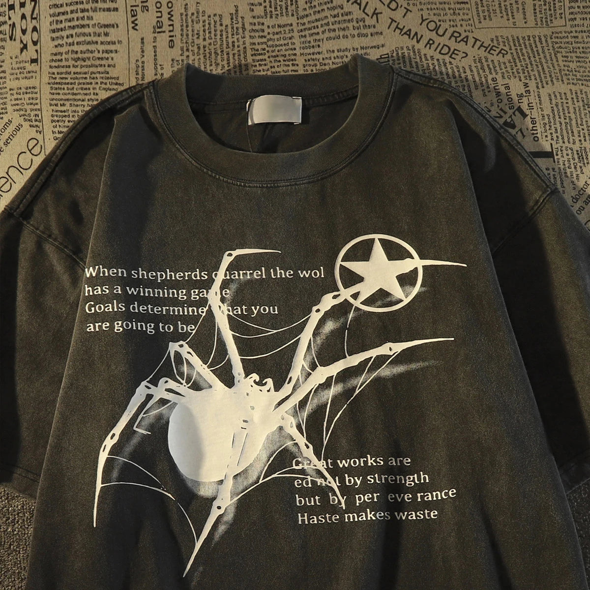 Y2K Korean Men Streetwear Spider Graphic Acubi Harajuku Egirl Short Sleeve T-Shirts Grunge Aesthetic Oversized Tops Alt Clothing