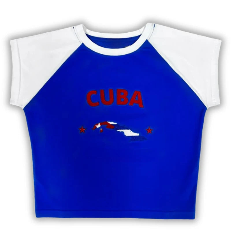 Graphic Embroidery Women's T-Shirt  Crop Tops Design Summer Fashion Street Casual Tee Summer Boutique Shirt Drop Sleeve Shirt