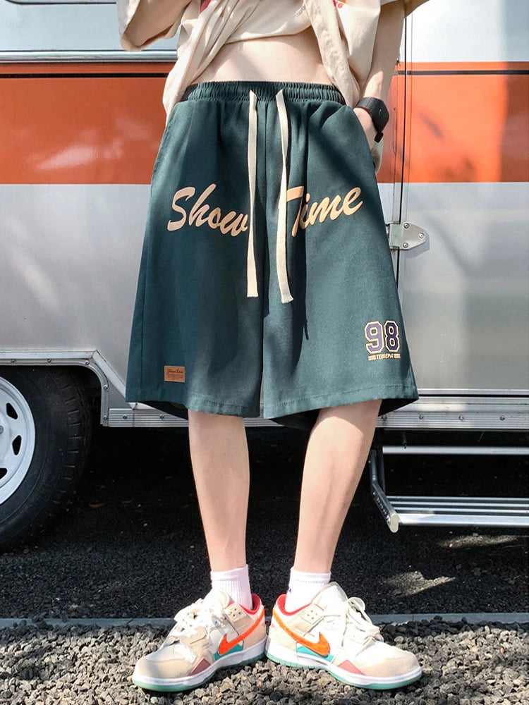 Loose Fit Sporty Shorts Men's Summer Thin American Retro High Street Trendy Brand Casual Loose Five-Quarter Length Pants
