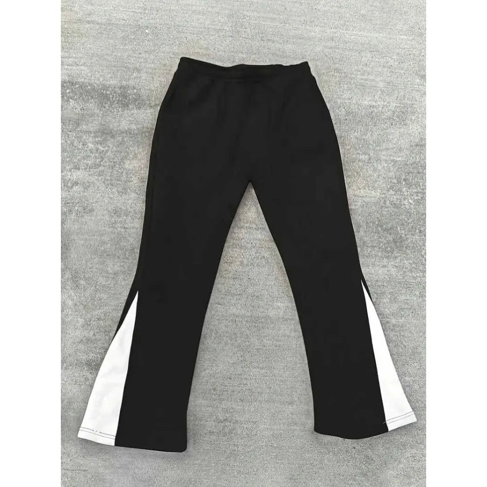 Men's Casual Street Style Trendy Cross Print Fashionable Slightly Flared Black and White Color-Block Design Sweatpants Men Pants