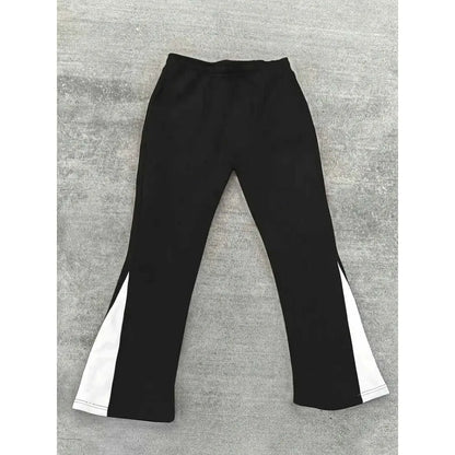Men's Casual Street Style Trendy Cross Print Fashionable Slightly Flared Black and White Color-Block Design Sweatpants Men Pants