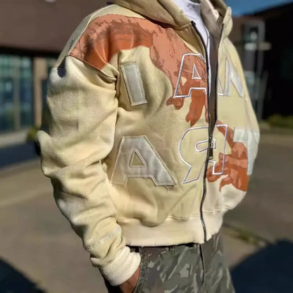 Y2K streetwear sweatshirt with letter print, zipper hoodie, autumn and winter loose sweatshirt for men