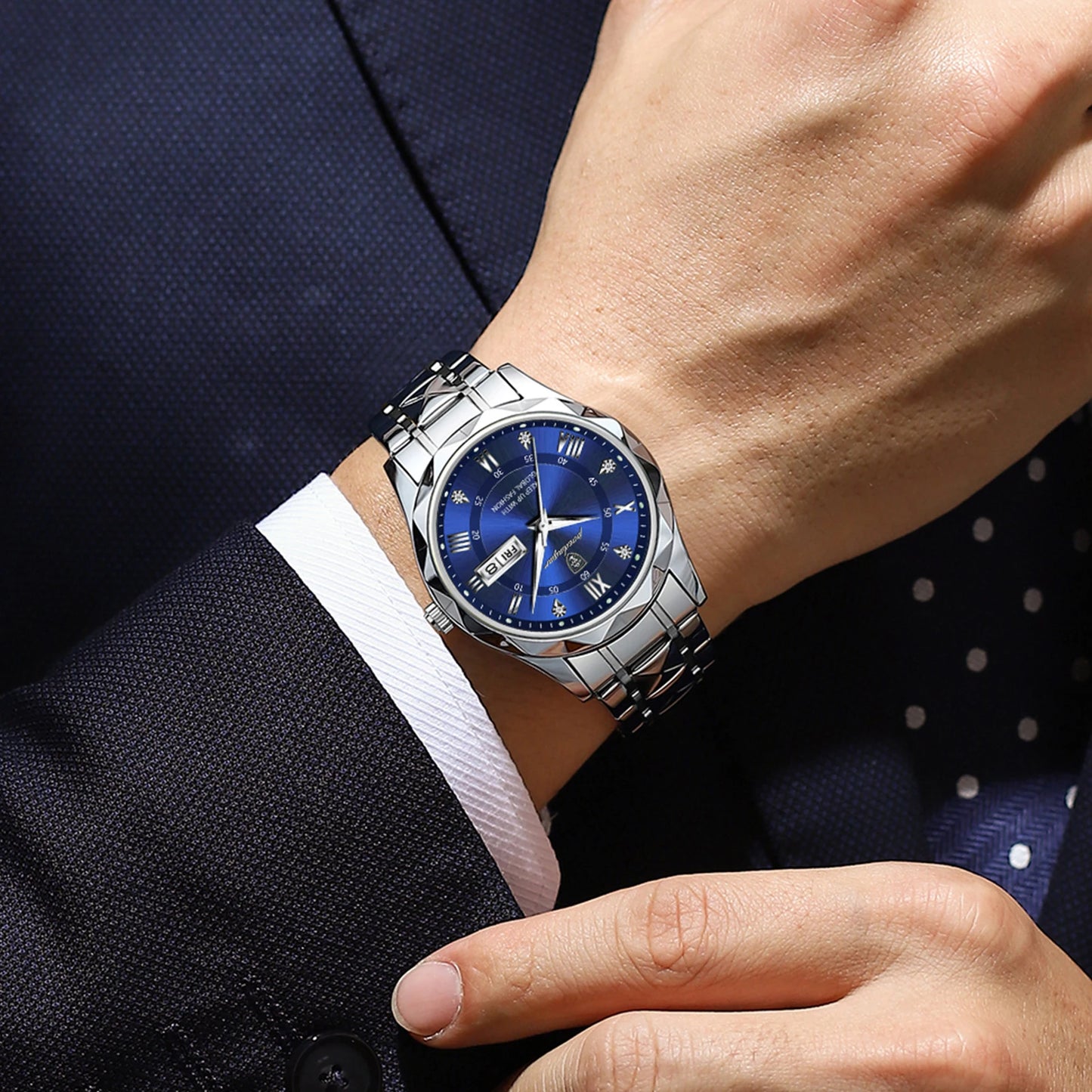 POEDAGAR Luxury Fashion Men's Quartz Watches Date Week Stainless Steel Watch For Man Waterproof Luminous High Quality Men Watch