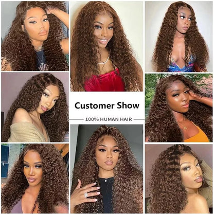 Deep Curly Wigs Human Hair Chocolate Brown 13x4 13x6 Hd Lace Frontal Wig Colored Water Wave Lace Front Wig for Women 30 36 Inch