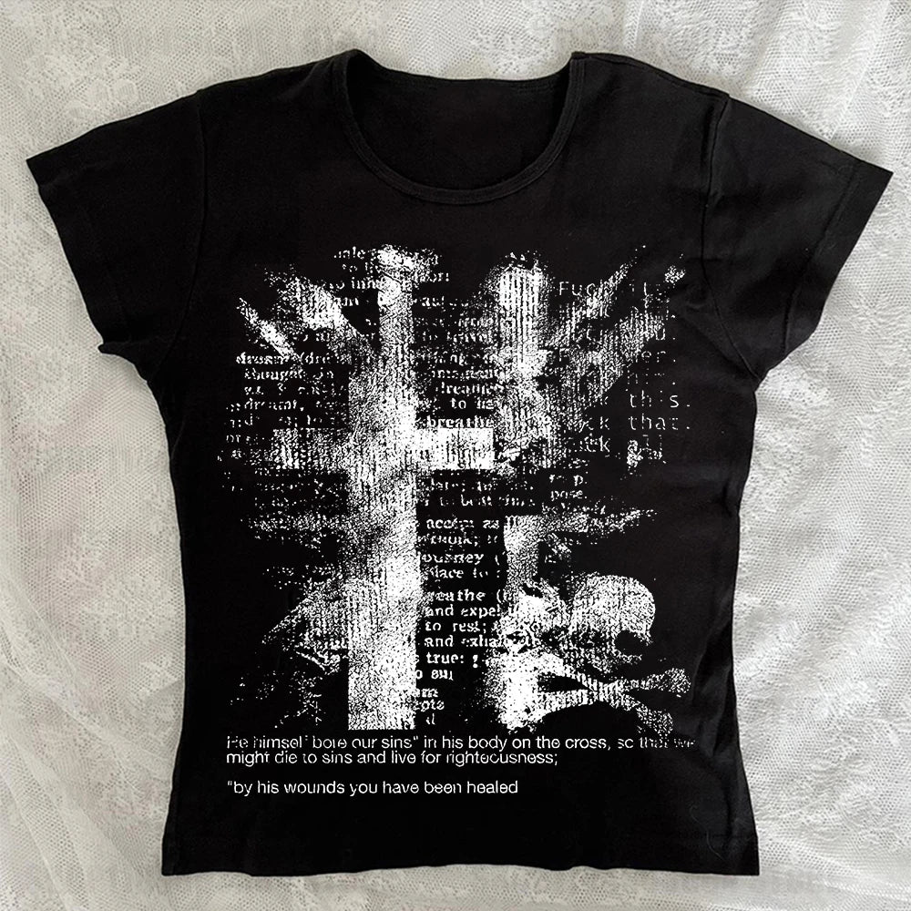Graphic Tees Y2k Tops Women's Cropped 90s Clothes Vintage Shoujo Girl Style Kawaii Kpop Top for Women Graphic T Shirts Harajuku