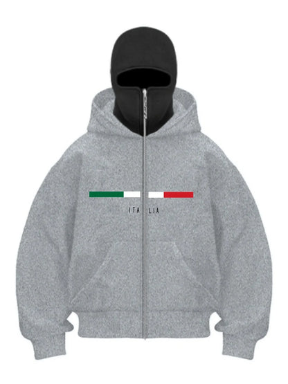 Double Hat Balaclava Hoodies Fashion Hip Hop Winter Windproof Sweatshirt Streetwear Trend ﻿zipper Face Mask Hoodie Jacket Coat