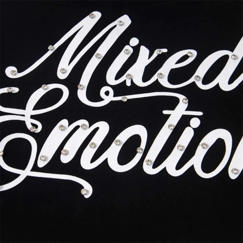 Mixed Emotion Angel Print Splicing Long Sleeves T Shirt Men Women Classic Letters Logo Rhinestone T-Shirts Long Sleeve