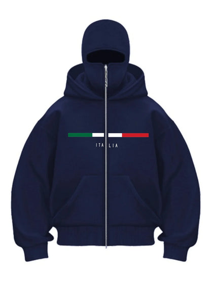 Double Hat Balaclava Hoodies Fashion Hip Hop Winter Windproof Sweatshirt Streetwear Trend ﻿zipper Face Mask Hoodie Jacket Coat