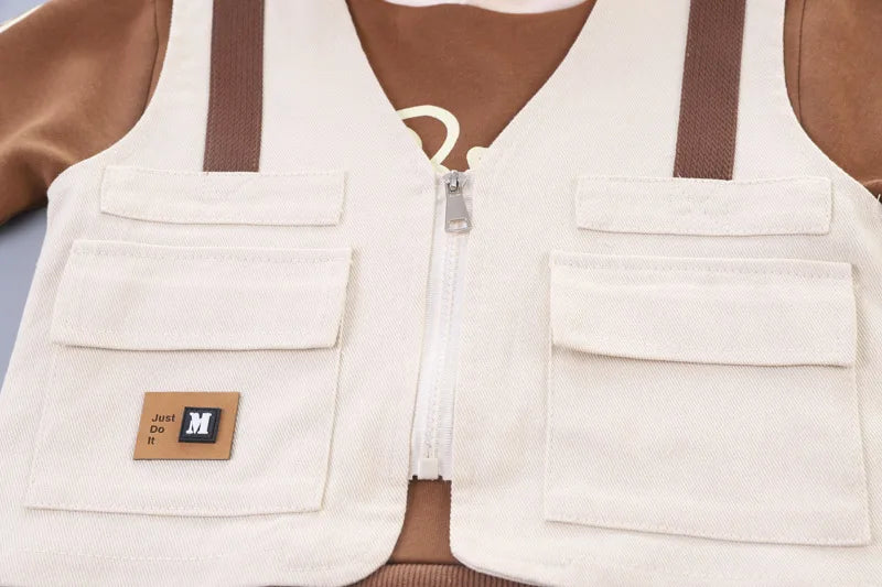 Toddler Outfits 2023 Spring Autumn Baby Boy Clothes Casual Zipper Cardigan Vest + Hooded Hoodies + Pants 3 Piece Set Kids Suit