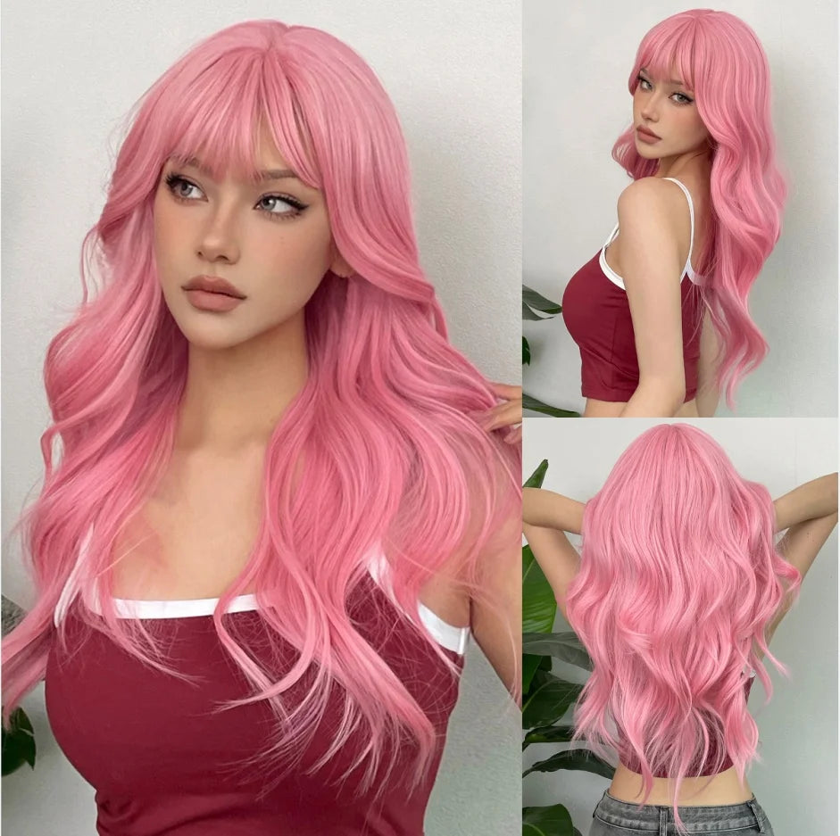 BLONDE UNICORN Synthetic Hair Wigs Long Wavy Orange with Bangs For Black White Women Heat Resistant Fiber Cosplay Party Wig