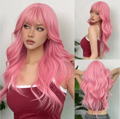 BLONDE UNICORN Synthetic Hair Wigs Long Wavy Orange with Bangs For Black White Women Heat Resistant Fiber Cosplay Party Wig