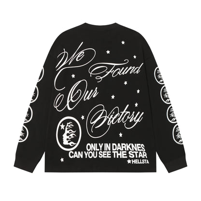 American Style Hell Star Little Angel Letter Print High Street Loose Men Women Base Long Sleeve T-Shirt Spring Autumn