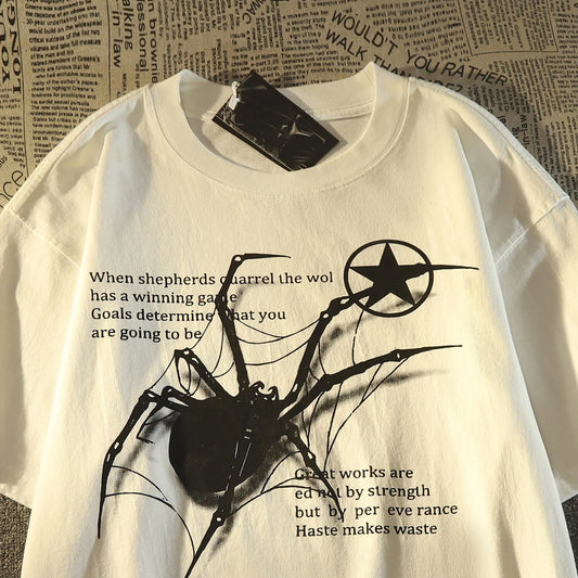 Y2K Korean Men Streetwear Spider Graphic Acubi Harajuku Egirl Short Sleeve T-Shirts Grunge Aesthetic Oversized Tops Alt Clothing