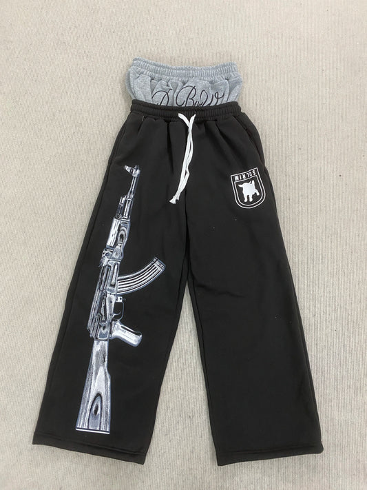 European and American Street Fashion Printed Trousers Embroidered Double Waist Casual All-match Trousers