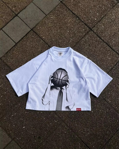 Mens Unisex White Cropped Tee Shirt Y2K Hip Hop Portrait Print Oversized Short Sleeve Tee with Crew Neck Loose Fit Streetwear