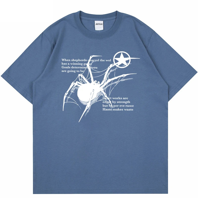 Y2K Korean Men Streetwear Spider Graphic Acubi Harajuku Egirl Short Sleeve T-Shirts Grunge Aesthetic Oversized Tops Alt Clothing
