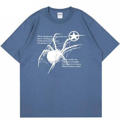 Y2K Korean Men Streetwear Spider Graphic Acubi Harajuku Egirl Short Sleeve T-Shirts Grunge Aesthetic Oversized Tops Alt Clothing