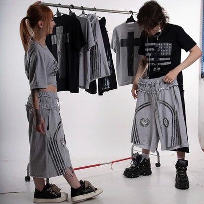 Street loose shorts, same style West Coast double waist fashionable striped shorts
