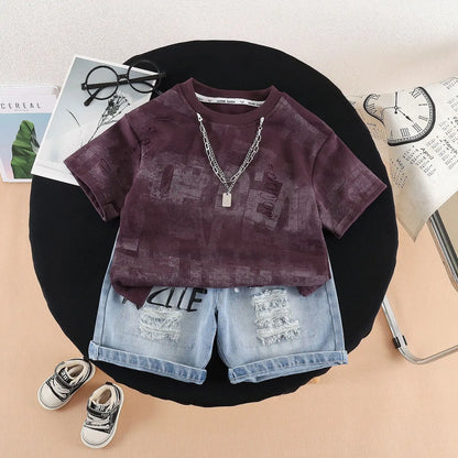 Toddler Summer Outfits 2026 New Baby Boy Clothes 1-5T Letter Print Short Sleeve T-shirts Tops and Shorts 2 Piece Set Boys Suit