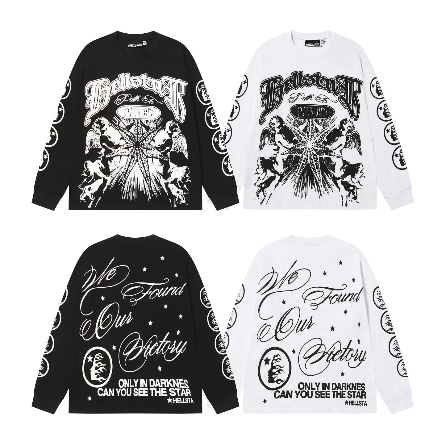 American Style Hell Star Little Angel Letter Print High Street Loose Men Women Base Long Sleeve T-Shirt Spring Autumn