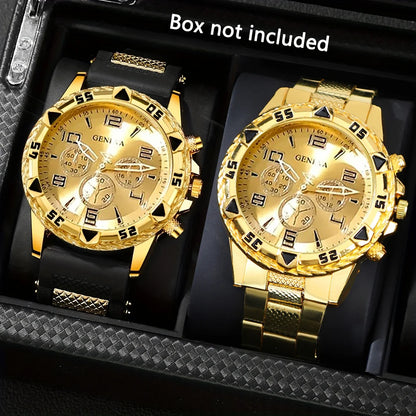 2pcs Men's Quartz Watch Set Fashion Men Business Watches Silicone Band Wristwatches