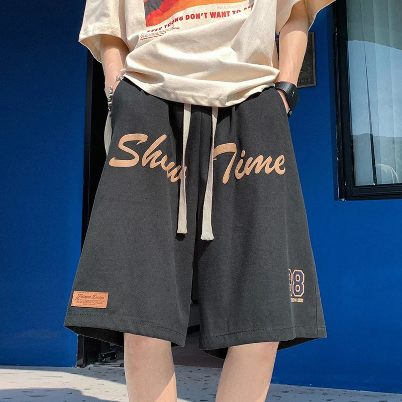 Loose Fit Sporty Shorts Men's Summer Thin American Retro High Street Trendy Brand Casual Loose Five-Quarter Length Pants