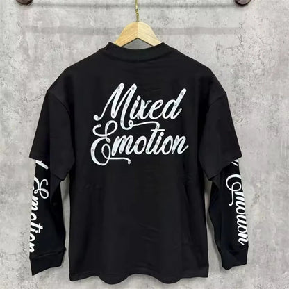 Mixed Emotion Angel Print Splicing Long Sleeves T Shirt Men Women Classic Letters Logo Rhinestone T-Shirts Long Sleeve